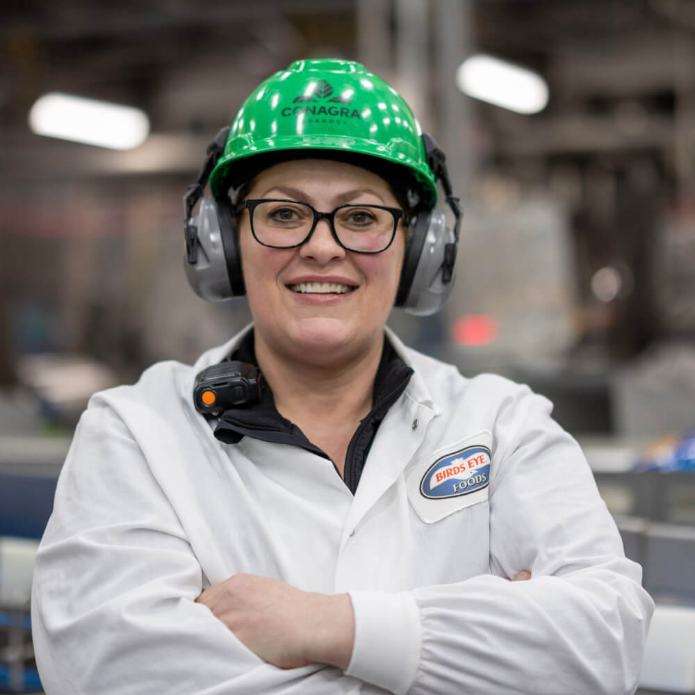 Conagra Employee in food safe protective gear